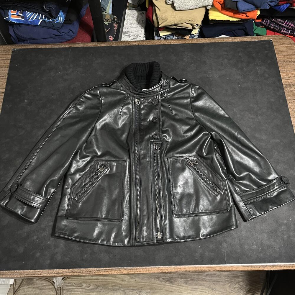 3.1 Phillip Lim Leather Jacket Womens 6 Black Moto Belted Zip Pockets Biker